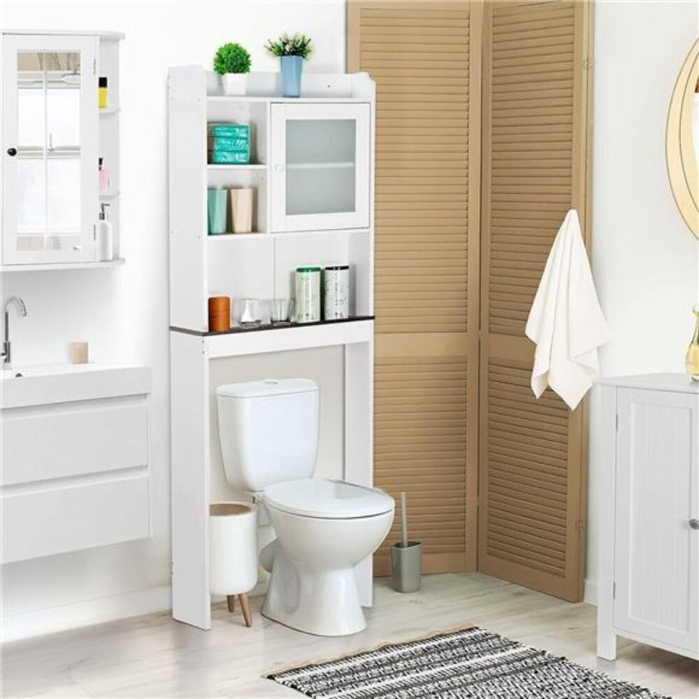 Over The Toilet Bathroom Storage Cabinet Wooden Organizer w/Adjustable Shelves